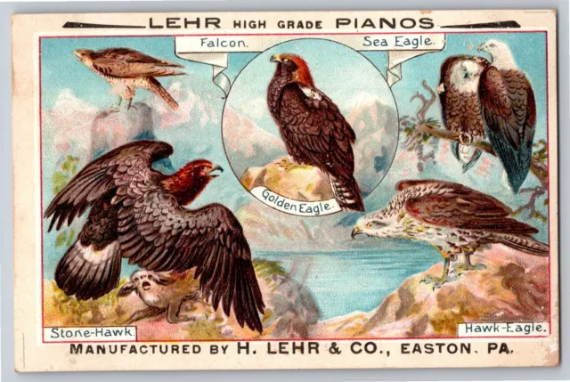 Alvin A. Bender Hanover, PA  Victorian Trade Card Lehr Pianos - Falcon Sea Eagle