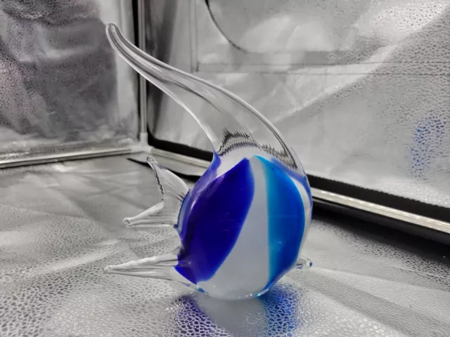 Art Glass Tropical Blue White Fish Paperweight