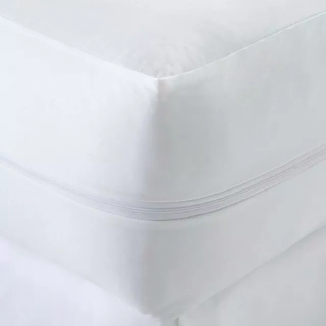100% Cotton Blend Zipped Mattress Protector Anti Allergy & Bugs Mites Treated