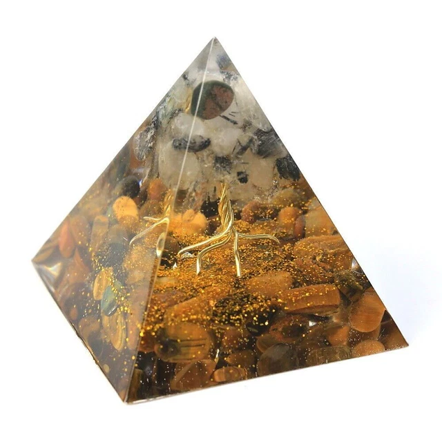 Tree of Life Black Spotted Horse Stone with Tiger Eye Stone Orgonite Pyramid