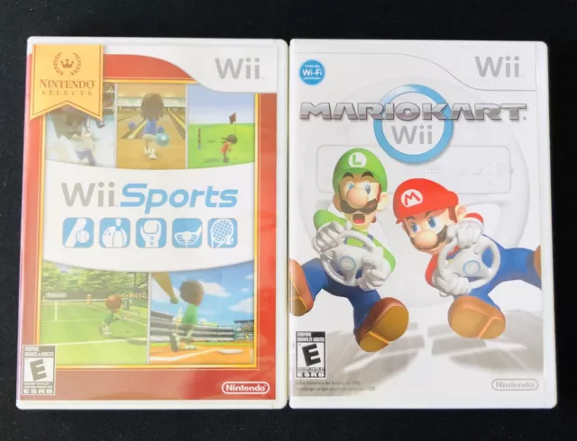 Nintendo Wii Game Console Bundle Mario Kart Wii Sports Wheels *CLEANED* Tested 2