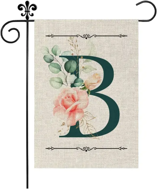 Monogram Letter B Garden Flag Floral 12X18 Inch Double Sided for outside Small B