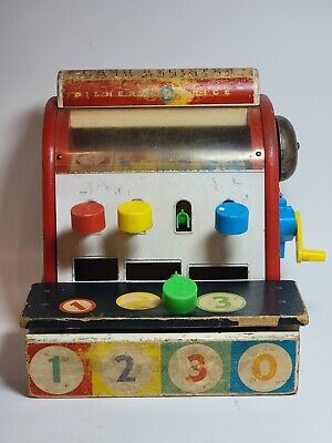 Vintage 1960s Fisher Price Toy Wood Cash Register Model 972 Works! No Coins