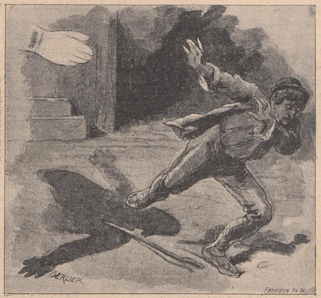 B7748 Allegoria, Sombra Gendarme En Vuelo Mette Miedo, 1891 Xilógrafo, Engraving