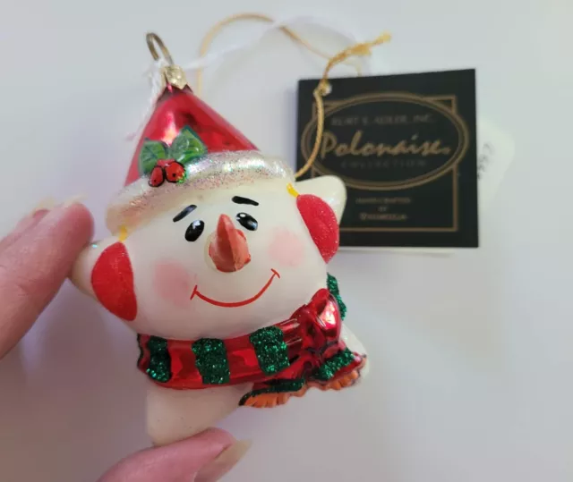 Rare Kurt Adler Polonaise Hand Blown Glass Snowman Christmas Ornament