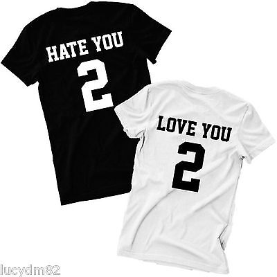 T-Shirt Uomo Donna Hate You 2 Too Love You 2 Ironica Divertente Maglietta Amore