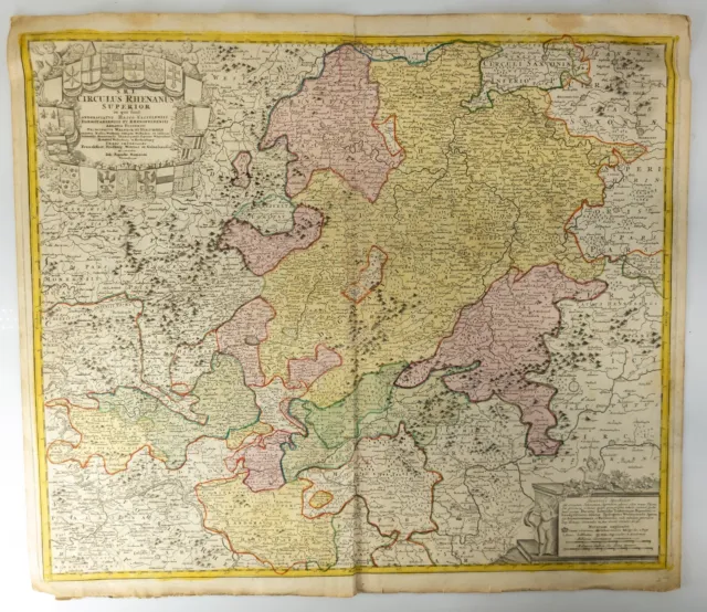 Antique 18th C. Hand Colored Map Germany S.R.I Circulus Rhenanus Superior Homann