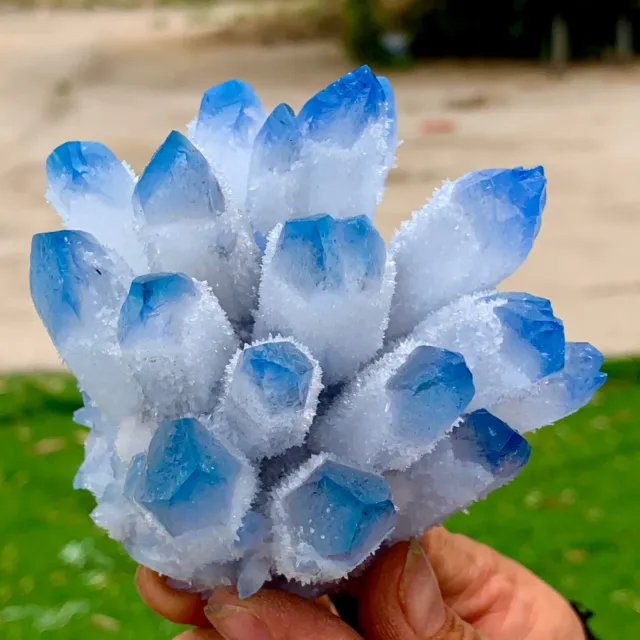 373G New Find sky blue Phantom Quartz Crystal Cluster Mineral Specimen Healing