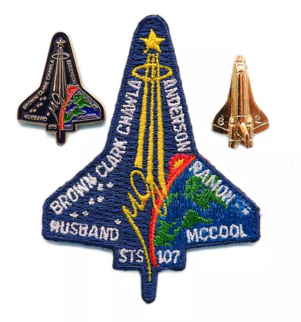 NASA PATCH & 2 PIN LOT '03 vtg STS-107 Space Shuttle COLUMBIA final mission