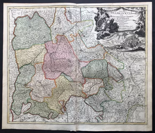Dauphine Grenoble Lyon France Frankreich carte map Karte gravure Homann