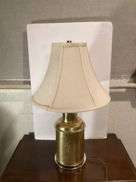 Vtg Chinoiserie Tea Canister Tole Brass Table Lamp With Bell Shade And Finial