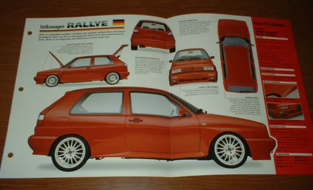 ★★1990 Volkswagen Golf Rallye Spec Sheet Brochure Poster Print Photo 90 91 93 Vw