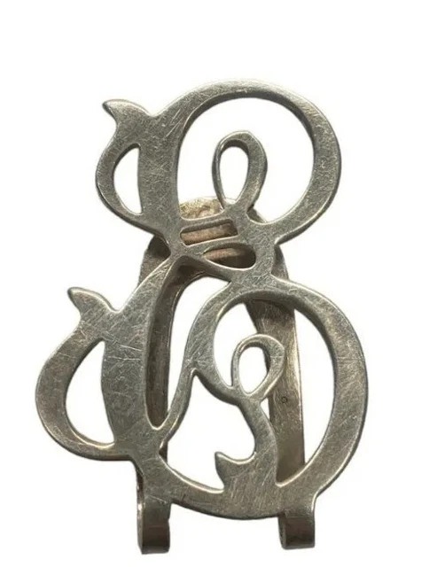 Vintage Sterling Silver Money Clip, Napkin Holder with Capital Letter E Script