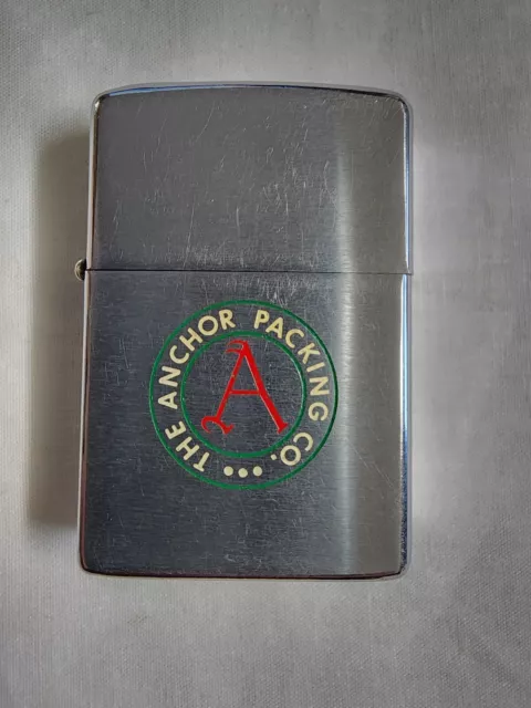 Zippo Vintage 1974 Brushed Chrome Lighter The Anchor Packing Co. RARE