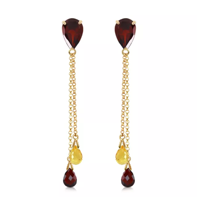 14K. GOLD CHANDELIER EARRING WITH GARNETS & CITRINES (Yellow Gold)