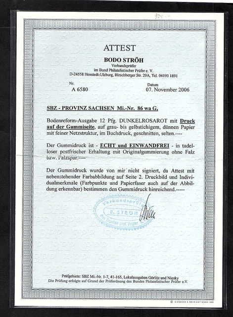 SBZ-Provinz sachsen, Mi.-Nr.86 Wa G postfrisch, FA. StröhBPP: 2