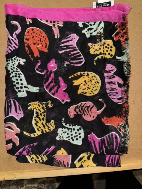 Kate Spade New York Cats Designer Scarf Fuchsia Glow NWT