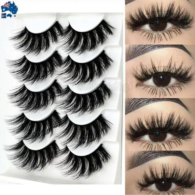 5 Pairs 3D Thick Mink Fake Eyelashes Natural Long Wispy Makeup False Lashes AU