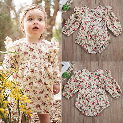 Newborn Infant Baby Girl Floral Outfits Jumpsuit Ruffle Sleeve Romper Clothes