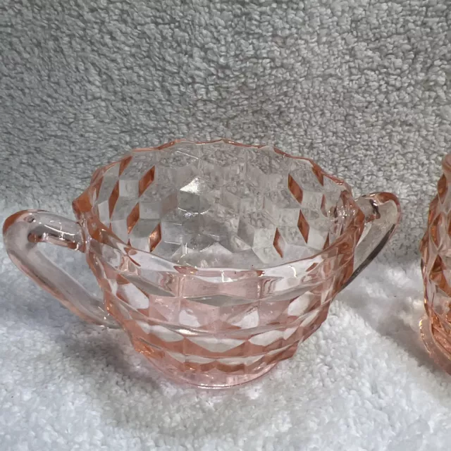 Jeannette Cubist Pink Depression Glass Sugar Bowl And Creamer 2