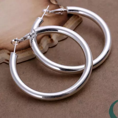 Womens 925 Sterling Silver Large 50mm Round Circle Hoop Earrings #E91