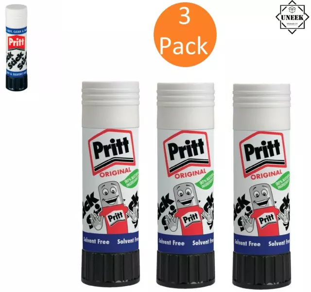 3 PACK GENUINE PRITT STICK GLUE Sticks Washable Non Toxic For Office School Home