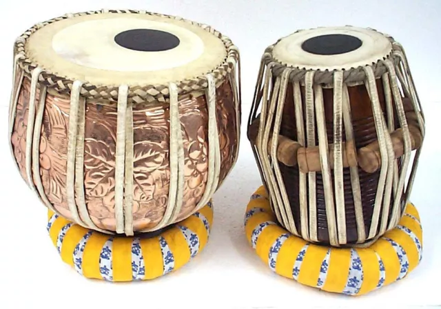 Indian Traditional Copper Bayan Design Tabla Drum Set Hammer & Cover