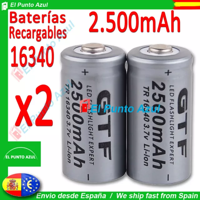 2 Pilas 16340 CR123A LR123★2500.mAh Recargables-Li-ion★3,7 volt★Litio x2 Bateria