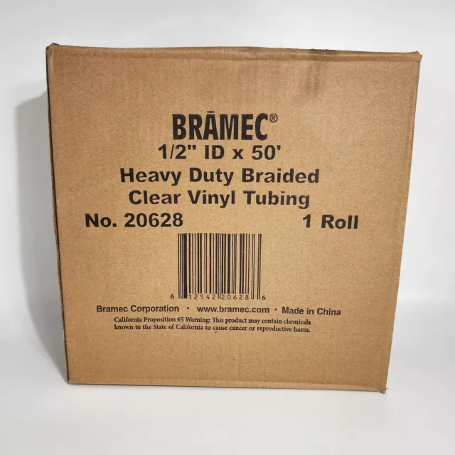 Bramec Heavy Duty Braided Clear Plastic Vinyl Tubing 1/2" ID x 50" No.20628