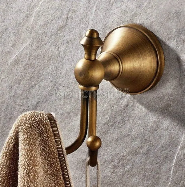 Antique Brass Wall Mount Bathroom Towel Coat Hooks Dual Robe Hook Hanger fba146