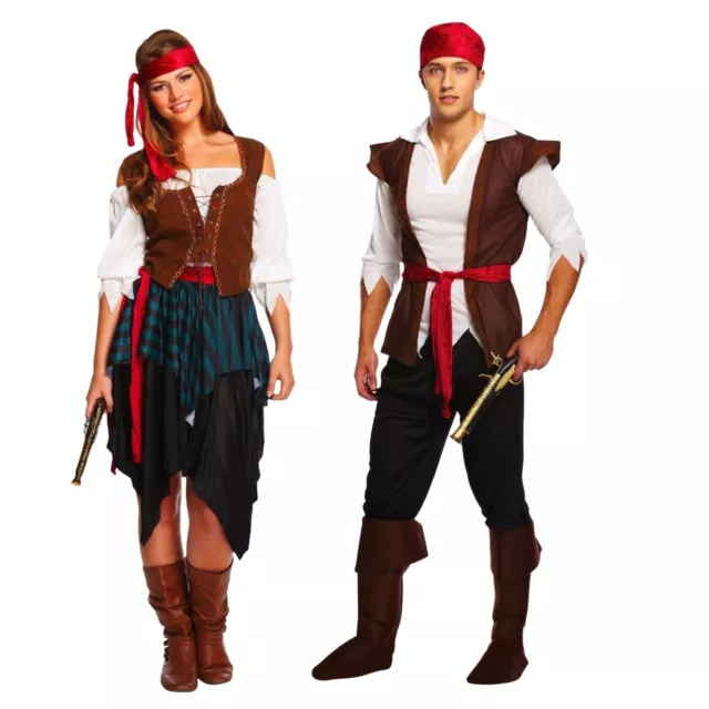 ADULT PIRATE CARIBBEAN Fancy Dress Costume Ladies Mens Couples Halloween NEW UK