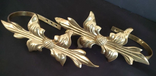 Heavy Solid Brass Curtain Drapery Brackets Tieback Hollywood Regency Vintage 80s