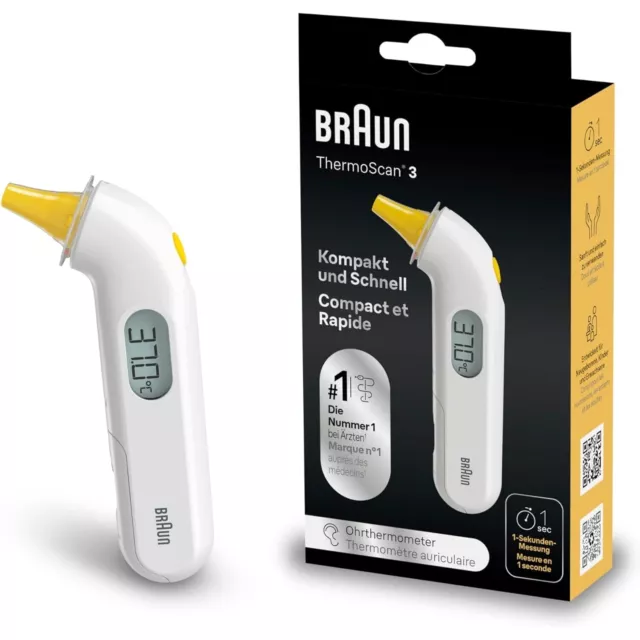 Braun LCD Ohrthermometer ThermoScan 3 Fieberthermometer Infrarot Weiß