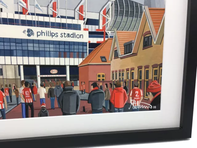 PSV Eindhoven, Philips Stadion hochwertiger gerahmter Fußball-Kunstdruck. Ca. A4 3