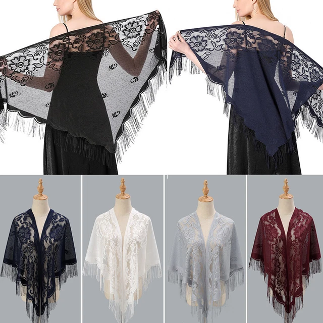 Lace Tassels Triangle Scarf Sheer Hollow Out Breathable Scarves Crochet Floral