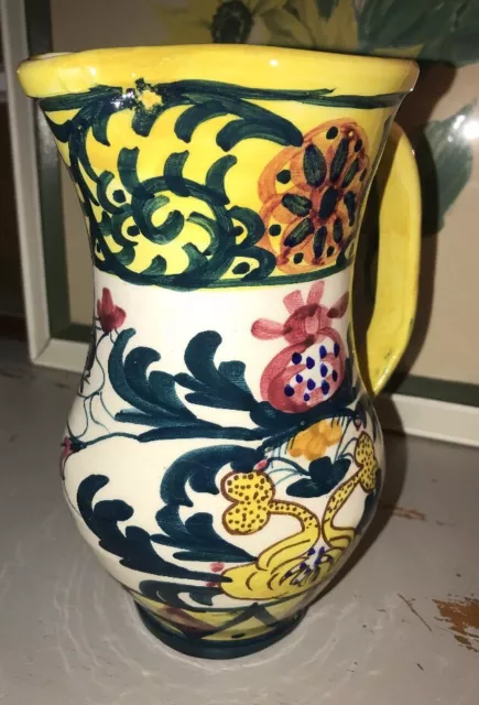 Vintage Spanish Pottery Hand Painted Pitcher Ceramic Pottery 8"