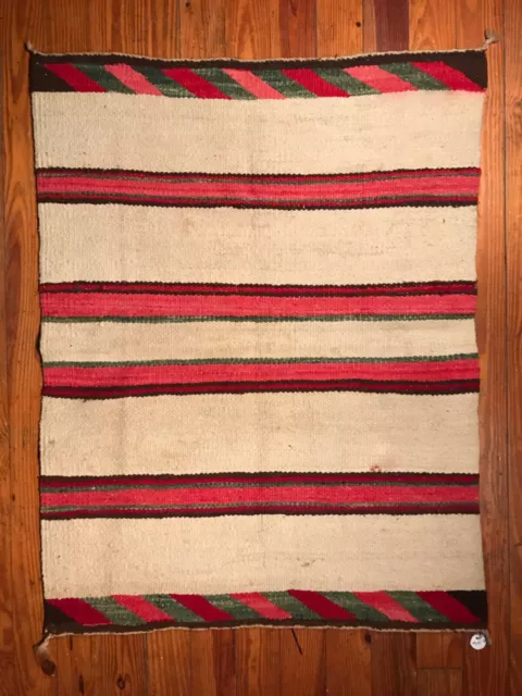 Historic Navajo Blanket,Neat Recarded Pink Bands & Green/Pink/Red Barber Pole,Nr