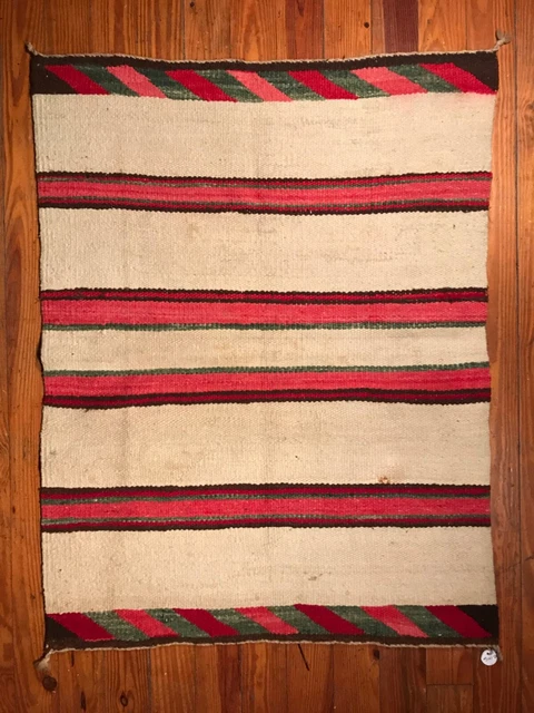 Historic Navajo Blanket,Neat Recarded Pink Bands & Green/Pink/Red Barber Pole,Nr