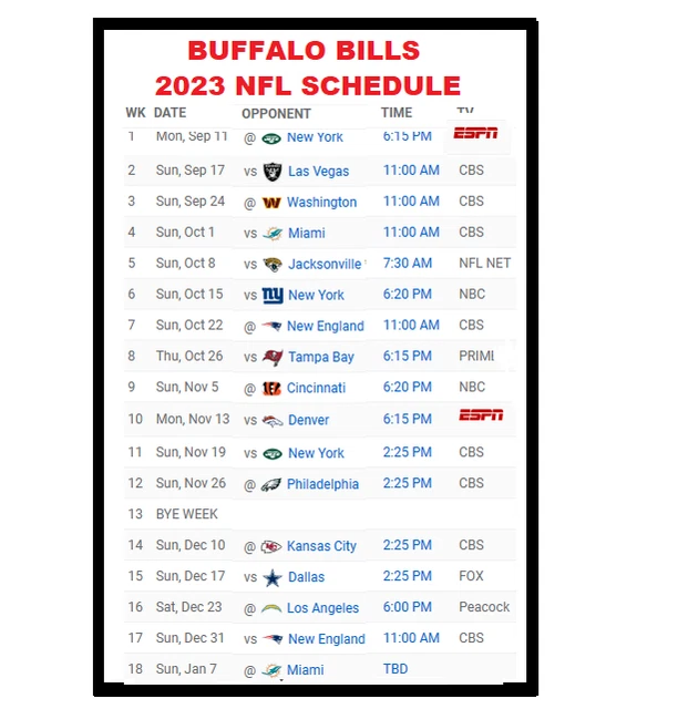 NEW 2023 BUFFALO Bills NFL Football Schedule Fridge 4.49 PicClick