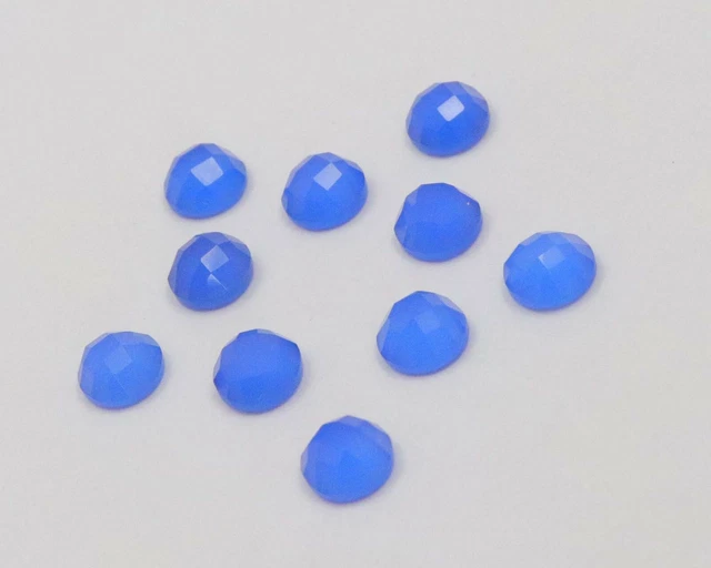 Dark Blue Chalcedony Round Shape Multi Fire 6mm - 20mm Rose Cut Flat Bottom SALE