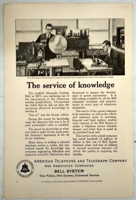1925 AT&T American Telephone and Telegraph Bell System Laboratories Engineers Ad