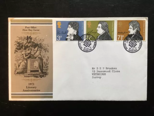 GB 1971 Literary Anniversaries FDC , PO Brand ,  Bureau FDI Postmark(1751)