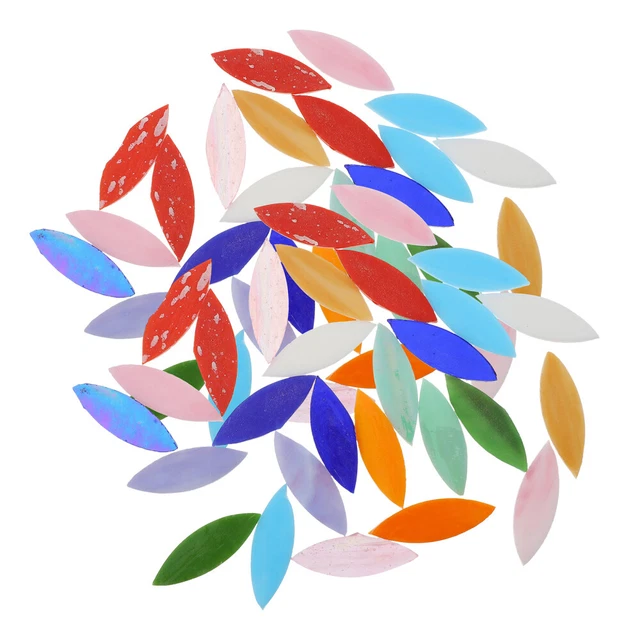 28 Pcs Leaf Mosaic Iridescent Tiles Petals Border Glass Sheet