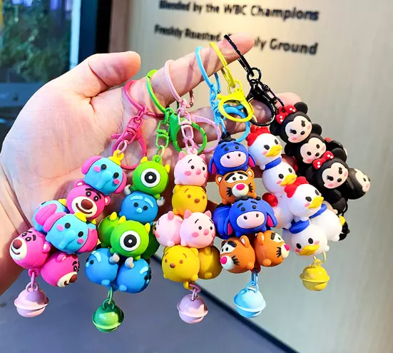 6 Styles New Disney TSUM Mickey Winnie 3D PVC Hanger Pendant Keychains Key Rings