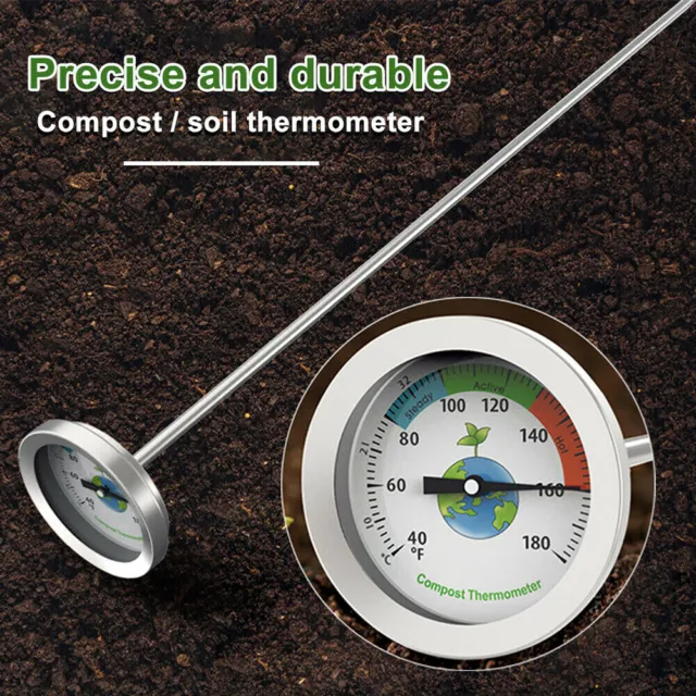 Acier Inoxydable compost Thermomètre Jardin avec Sonde Sol Cadran Affichage