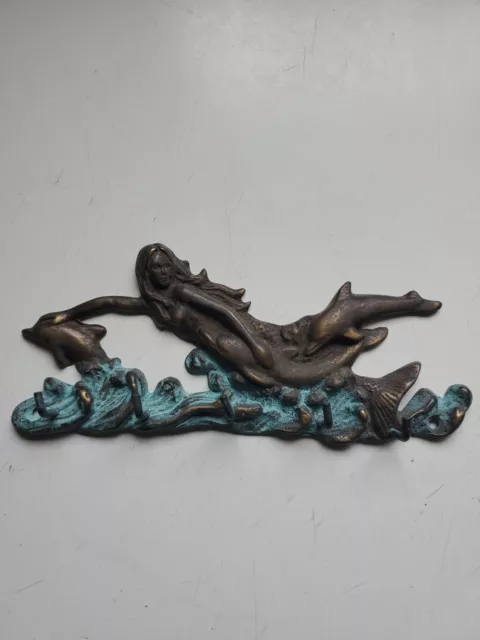 SPI Cast Bronze Mermaid And Dolphin Wall Hook Rack