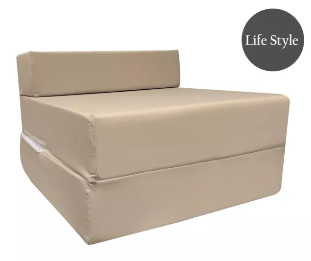 Fold Out Single Chair Z Bed Sofa Guest Futon Chair Bed Lounger Mattress - Beige