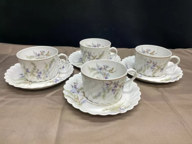Haviland Limoges "ORSAY" France ~ Set of 4 ~ Cups & Saucers ~ 2 1/8" Tall