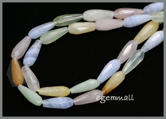 12 Mixed Chalcedony & Jade Teardrop Beads a.6x17 #59026