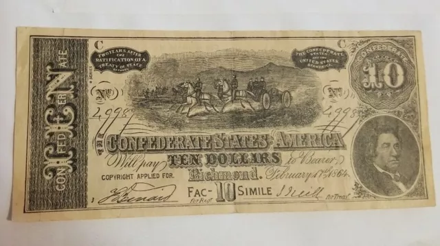 RARE Orginal 1870s Watham American Watch Co CONFEDERATE $10 Note NY TRADE CARD